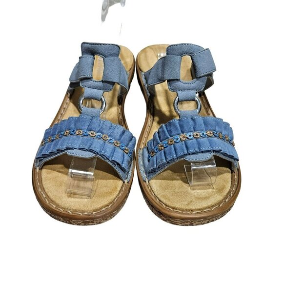 Rieker Womens Blue Embellished Open-Toe Sandals Slip On Boho Sequins Vacation 39 - Picture 7 of 12